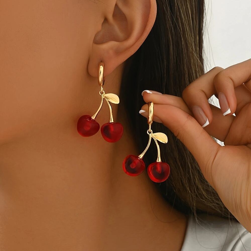 NEW Cherry Stud Earrings, Cherry Jewelry, Cherry Bomb Earrings, Y2k Jewelry - Picture 2 of 4